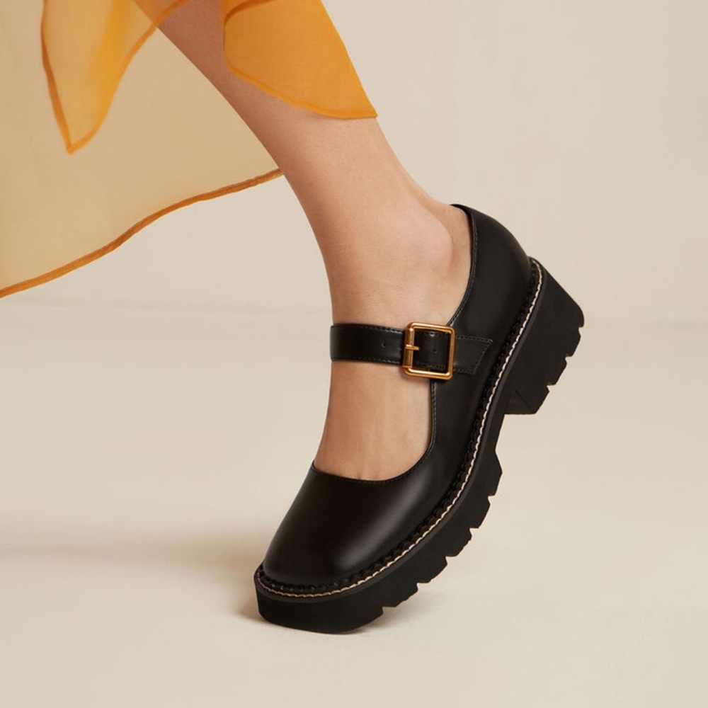 Charles & Keith Black Mary Jane Flats with Gold Buckle NWOB